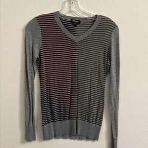 Worth New York Petite 100% Cotton Striped V-Neck Knit Sweater Colorblock NWT